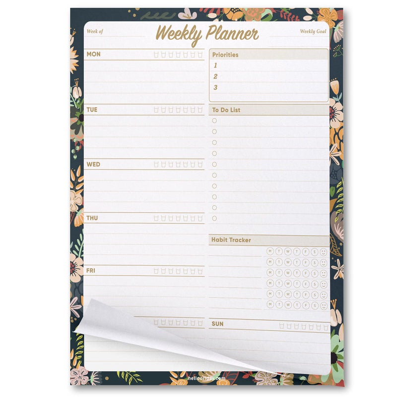 Oriday Weekly Planner Task Organizer Pad - 52 Sheets Undated Planning Tear-away Notepad (7.8" x 10" Dark Flower) - Image 1